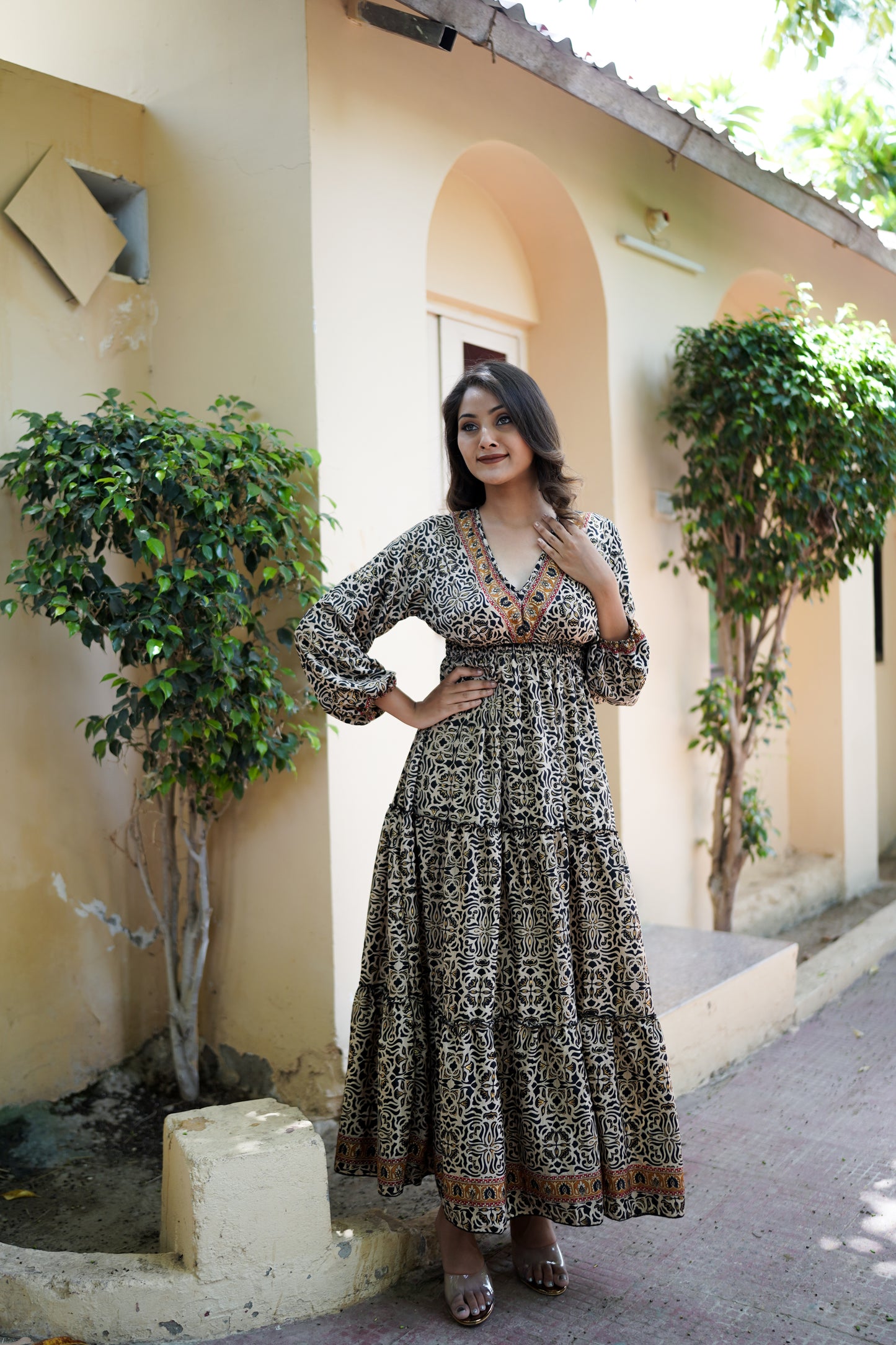 Black & Beige Long Dress