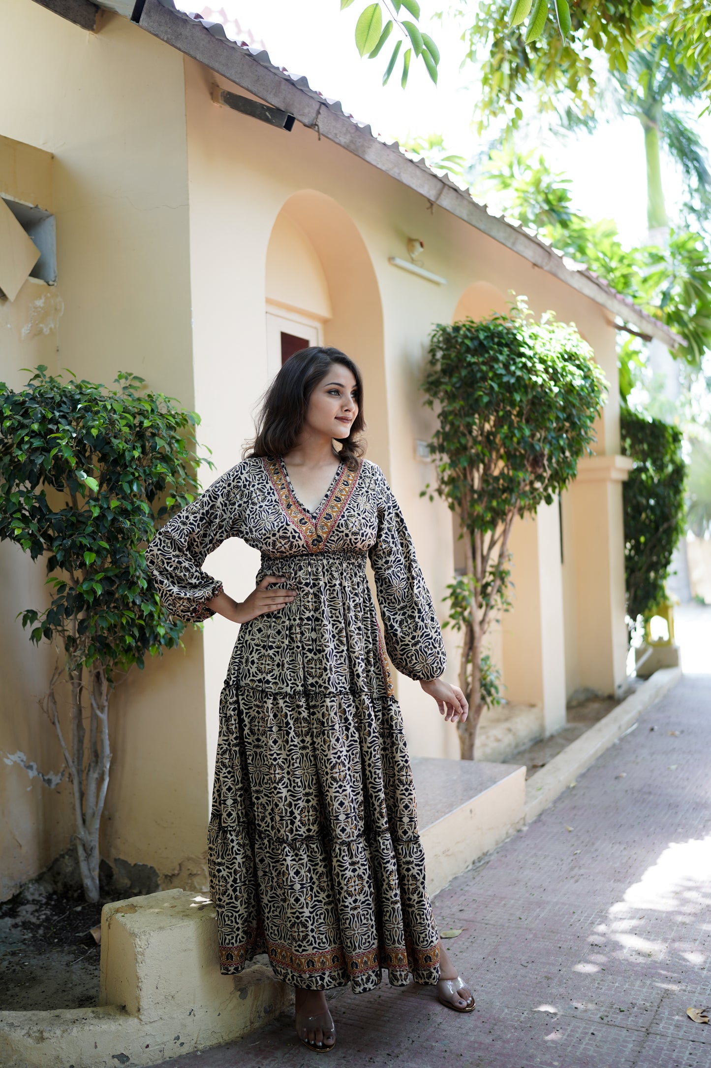 Black & Beige Long Dress