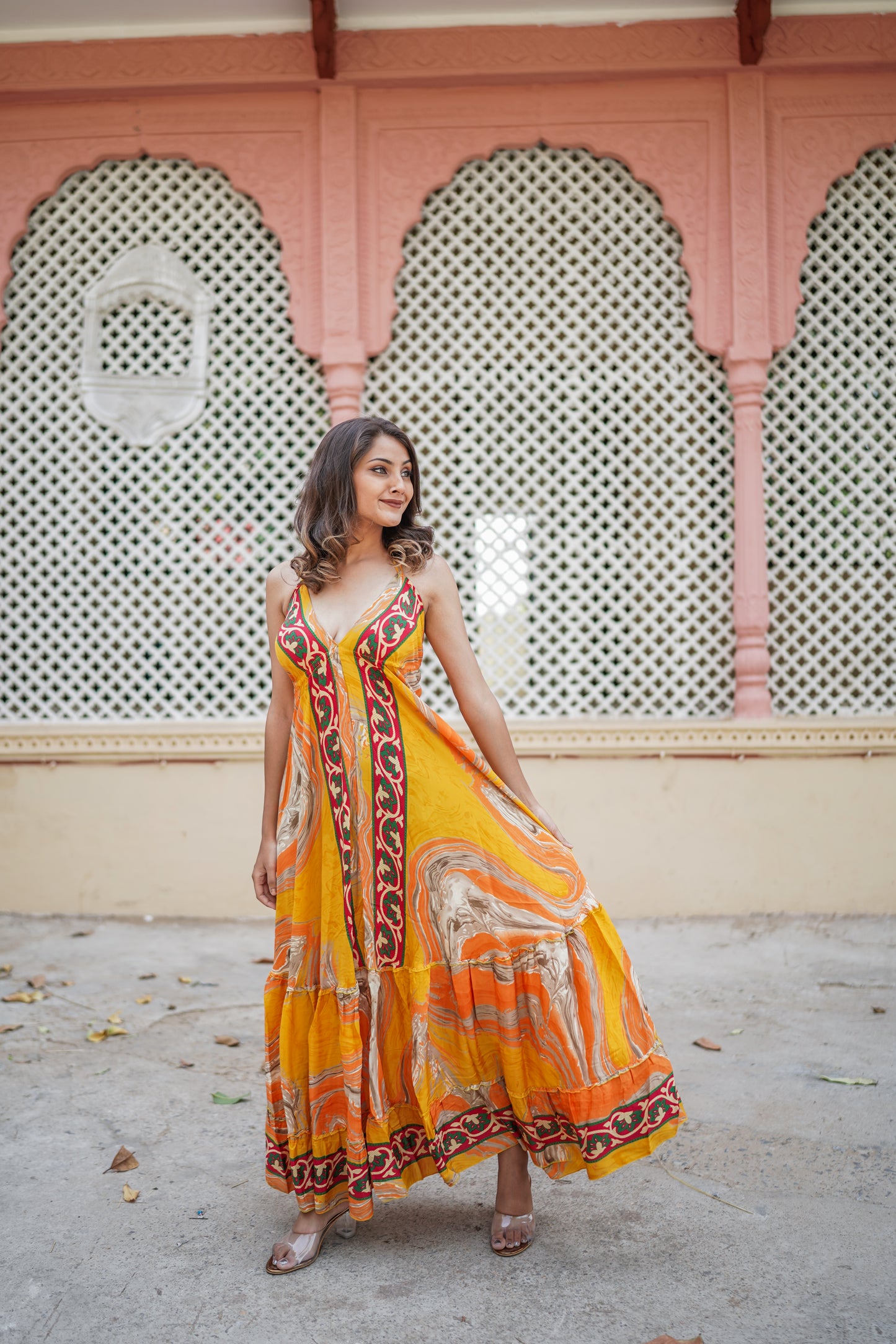 Mango Yellow Backless Long Dress