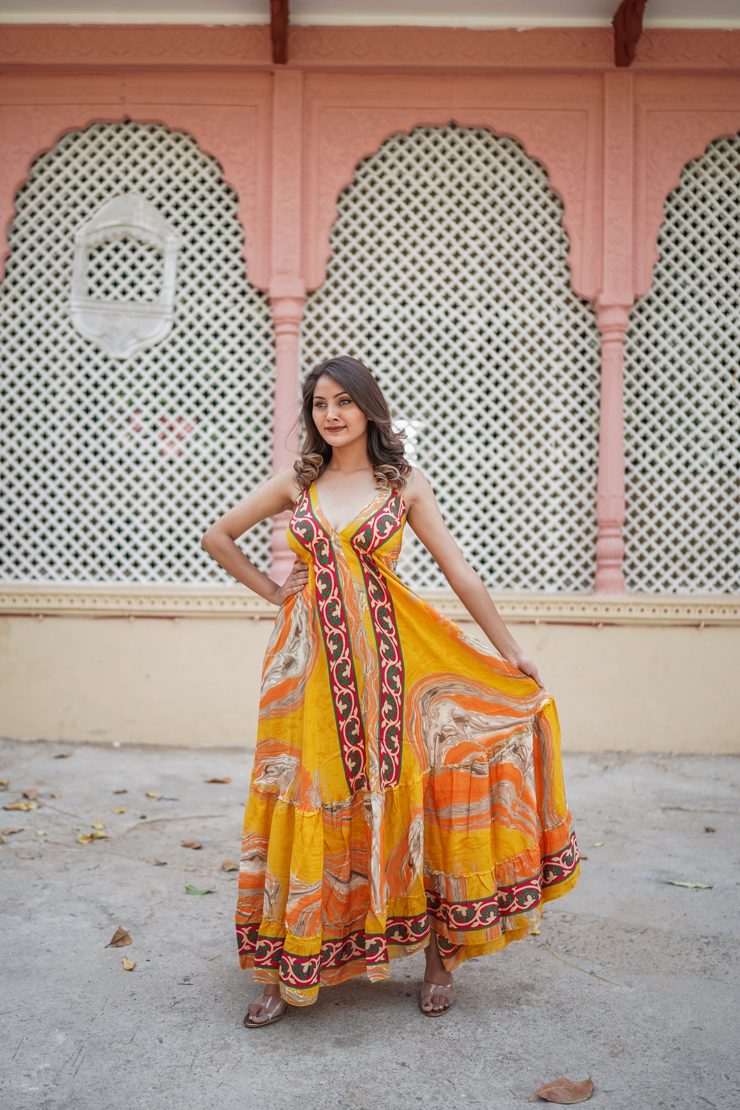 Mango Yellow Backless Long Dress