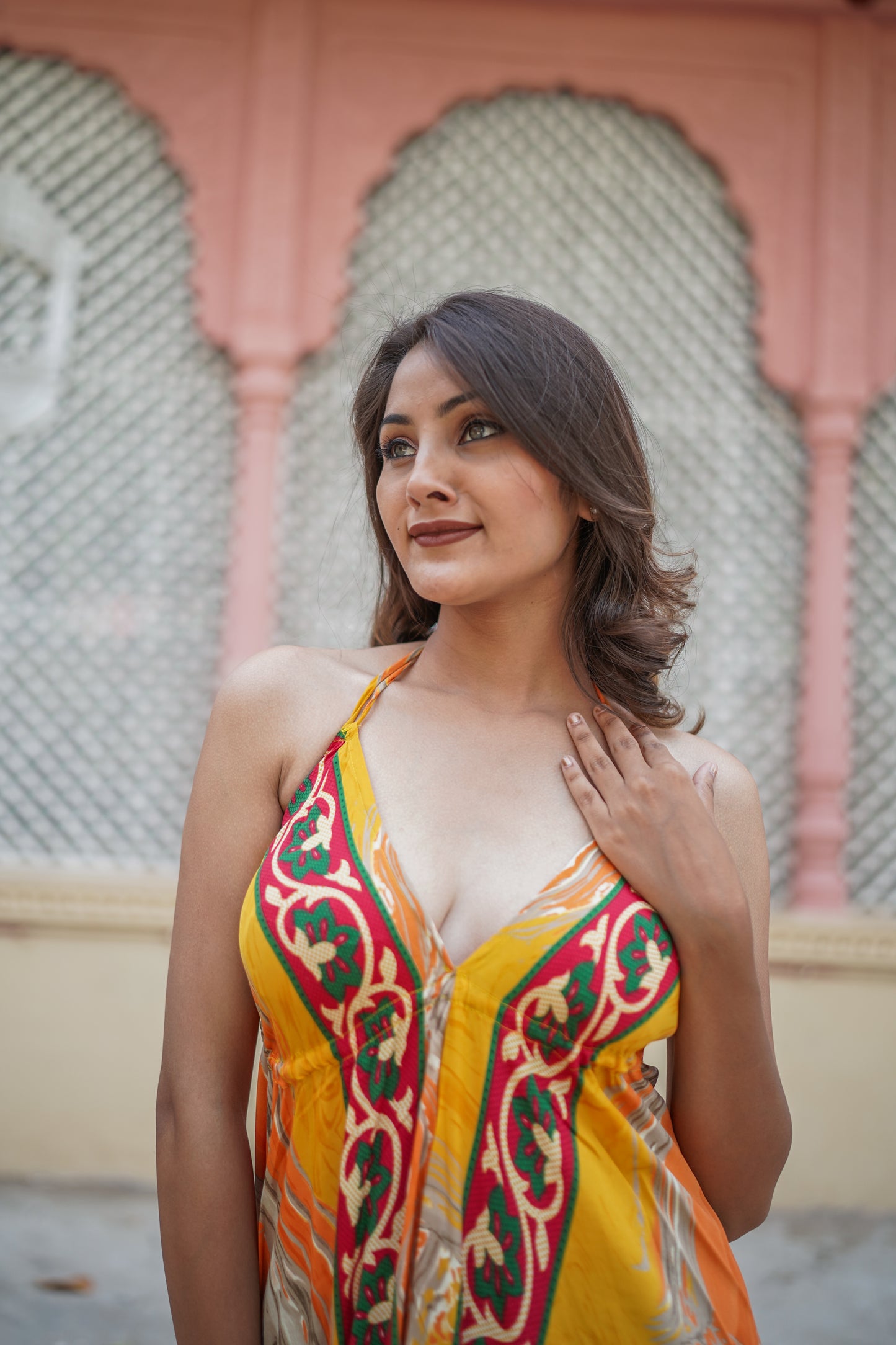 Mango Yellow Backless Long Dress