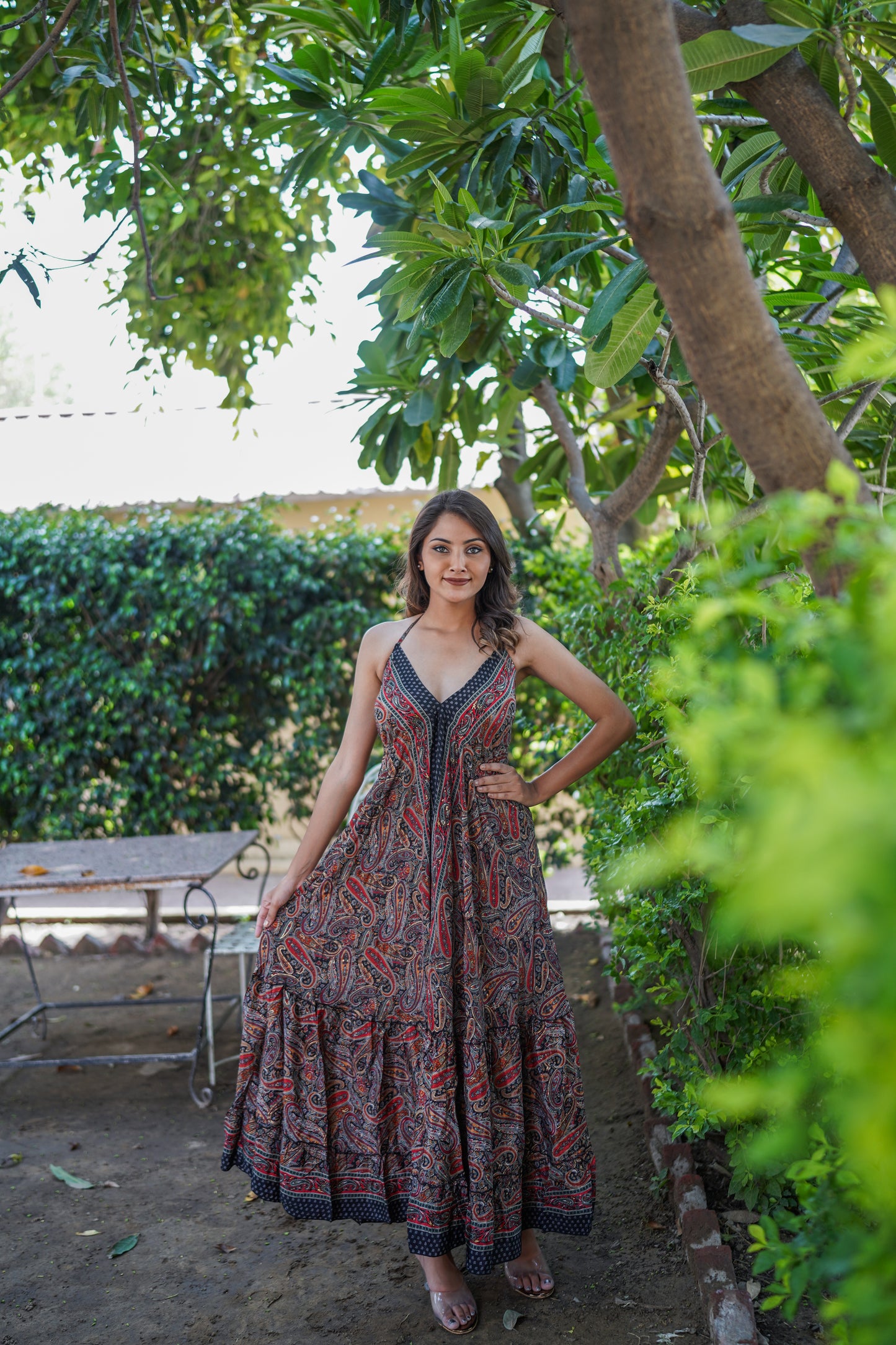 Black & Red Fusion Backless Long Dress