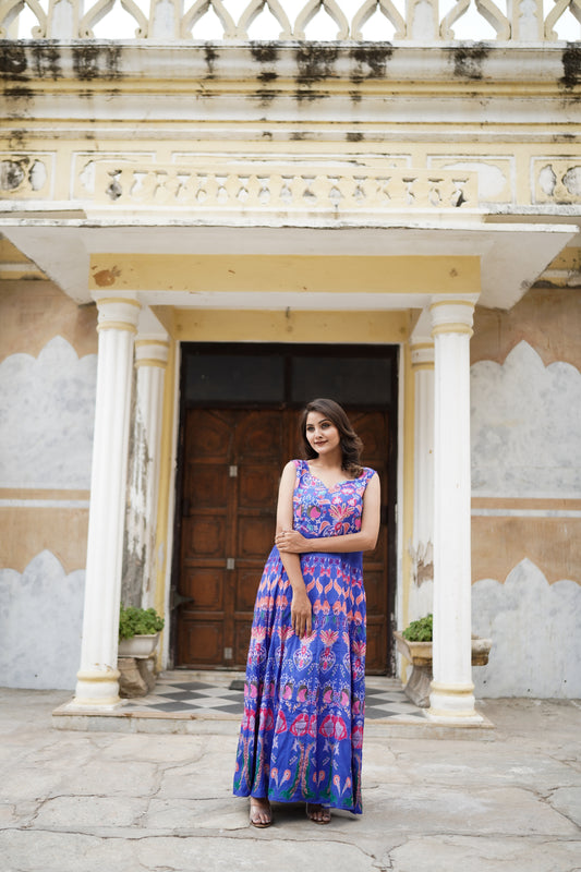 Blue multi coloured long dress