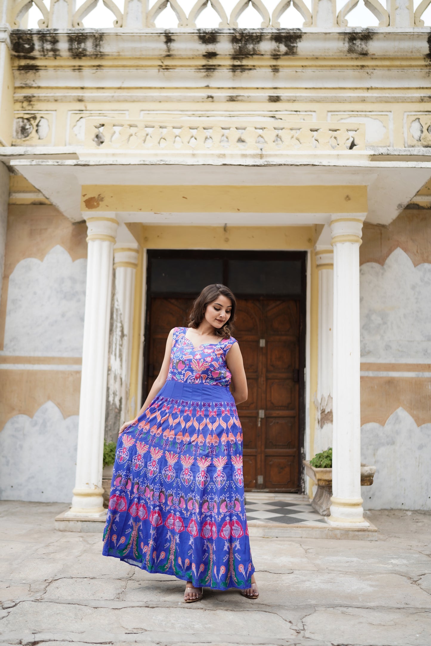 Blue multi coloured long dress