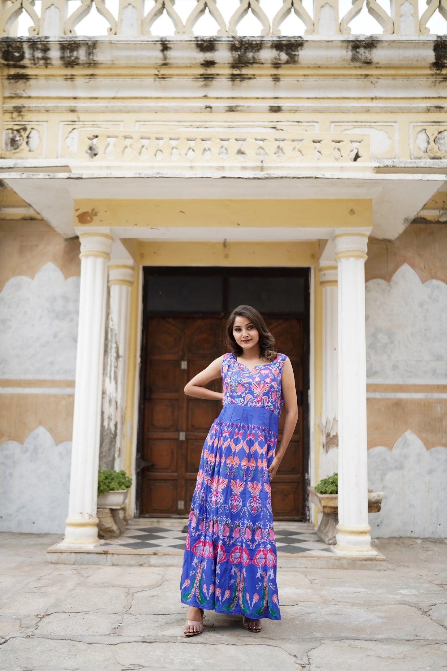 Blue multi coloured long dress