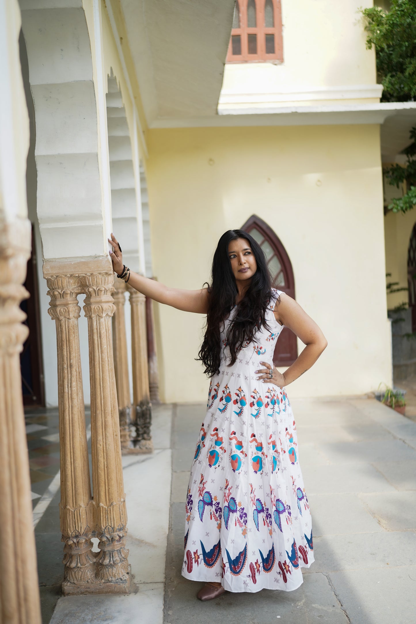 White Full Flair Long Dress