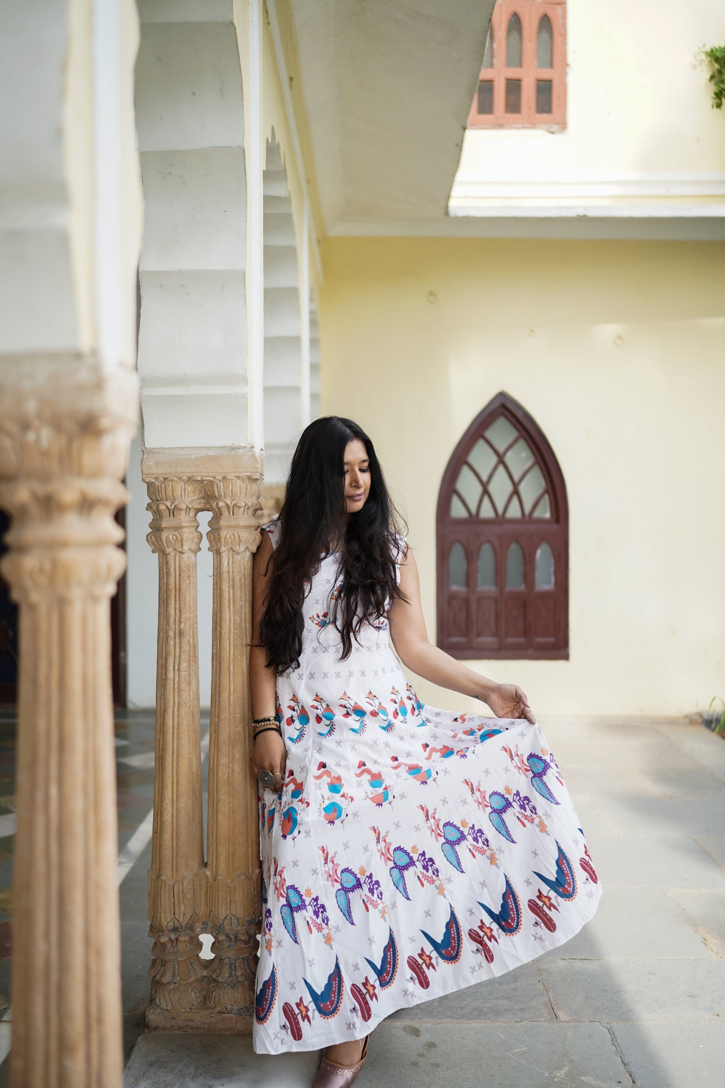 White Full Flair Long Dress