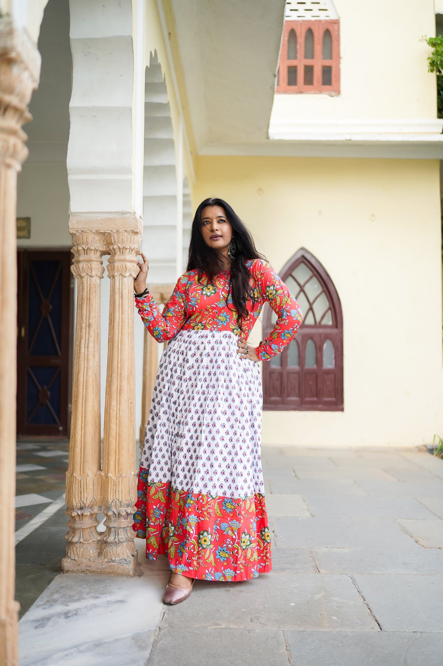 Block print White Long Dress.