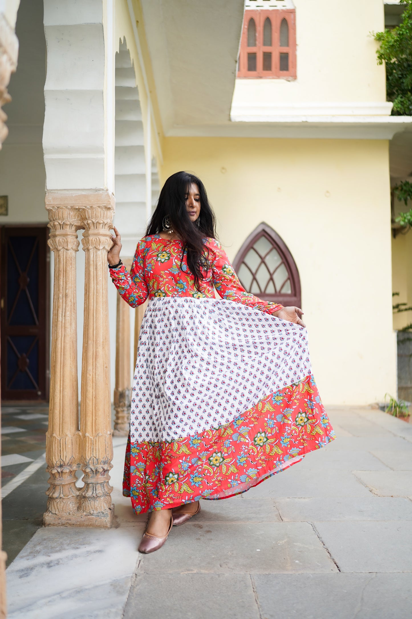 Block print White Long Dress.