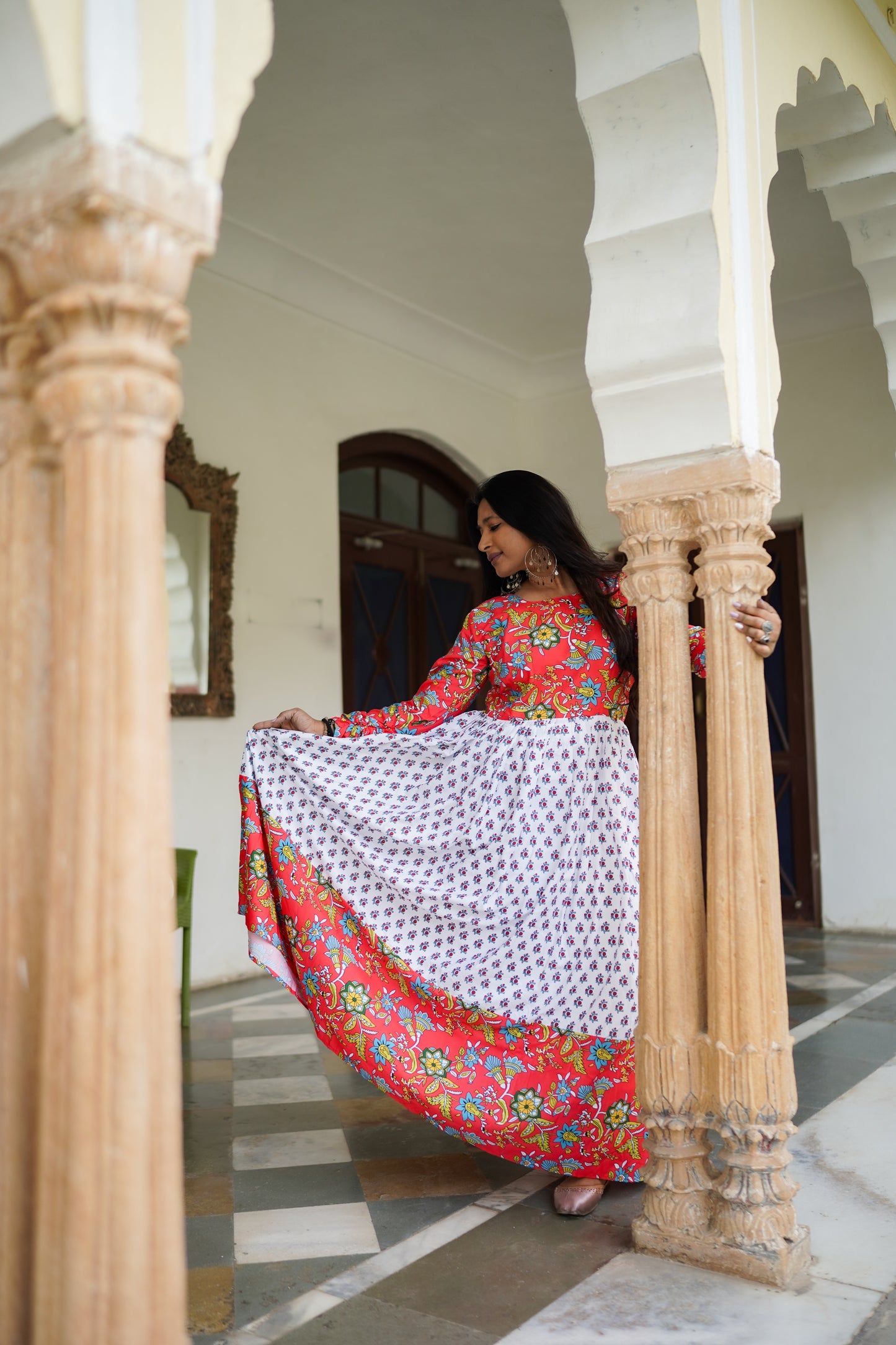 Block print White Long Dress.