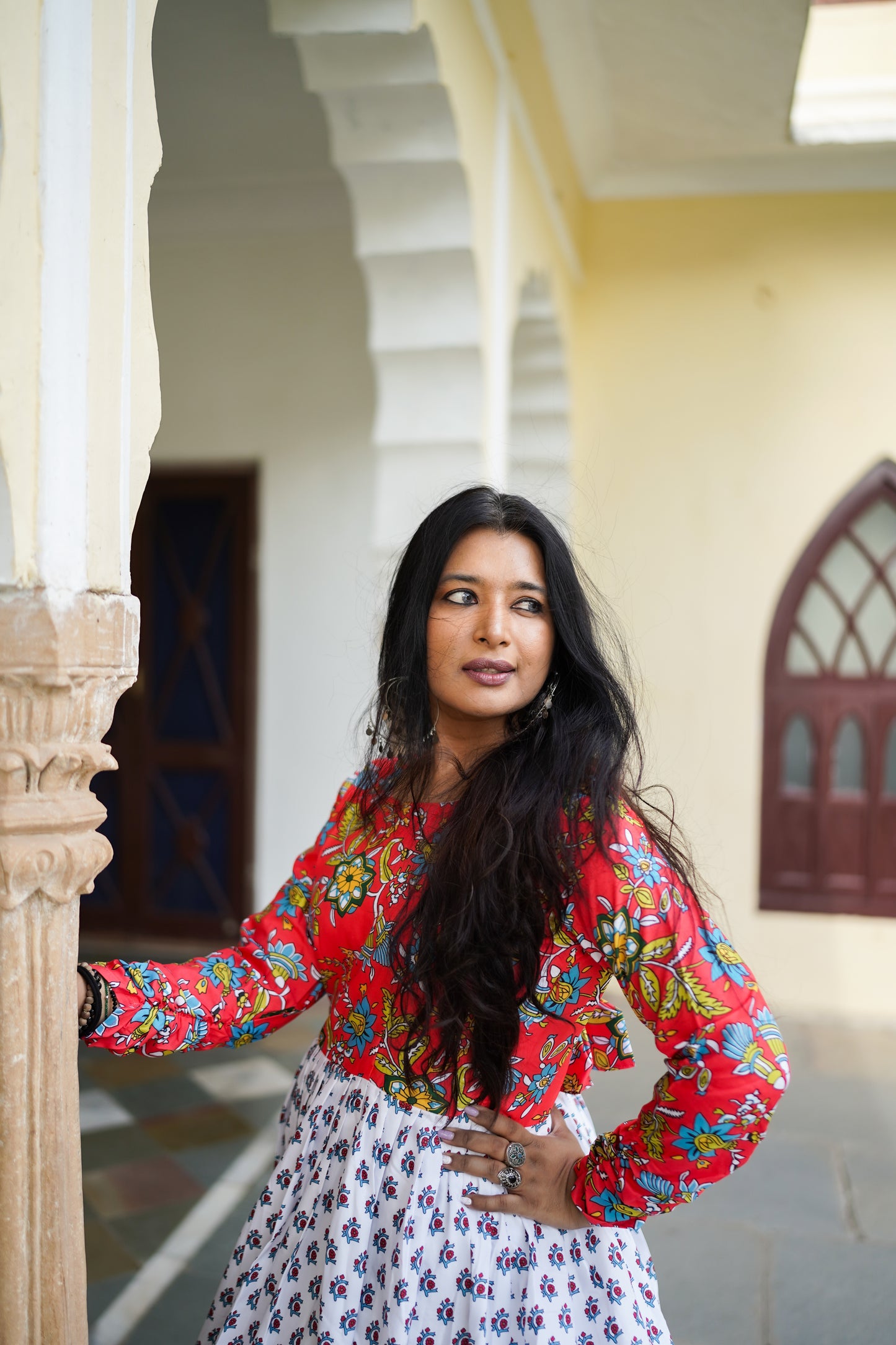 Block print White Long Dress.