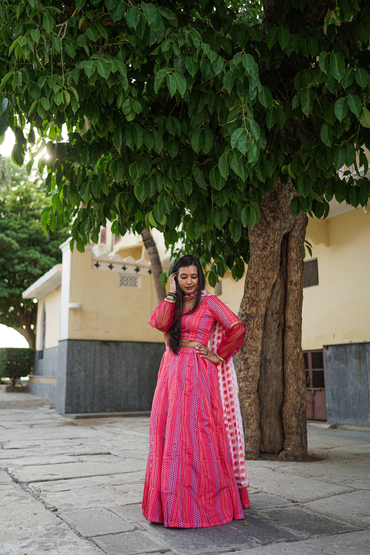 Exquisite Dark Rose Pink designer Fully Stitched Lehenga (with margin)