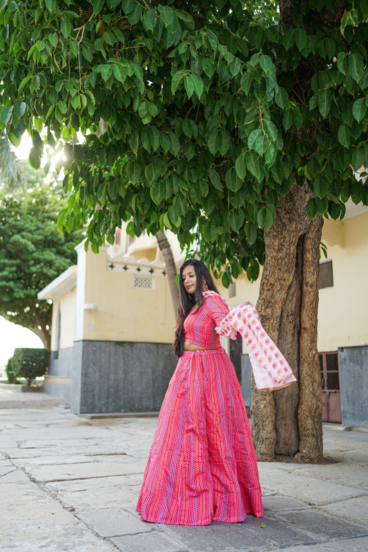 Exquisite Dark Rose Pink designer Fully Stitched Lehenga (with margin)