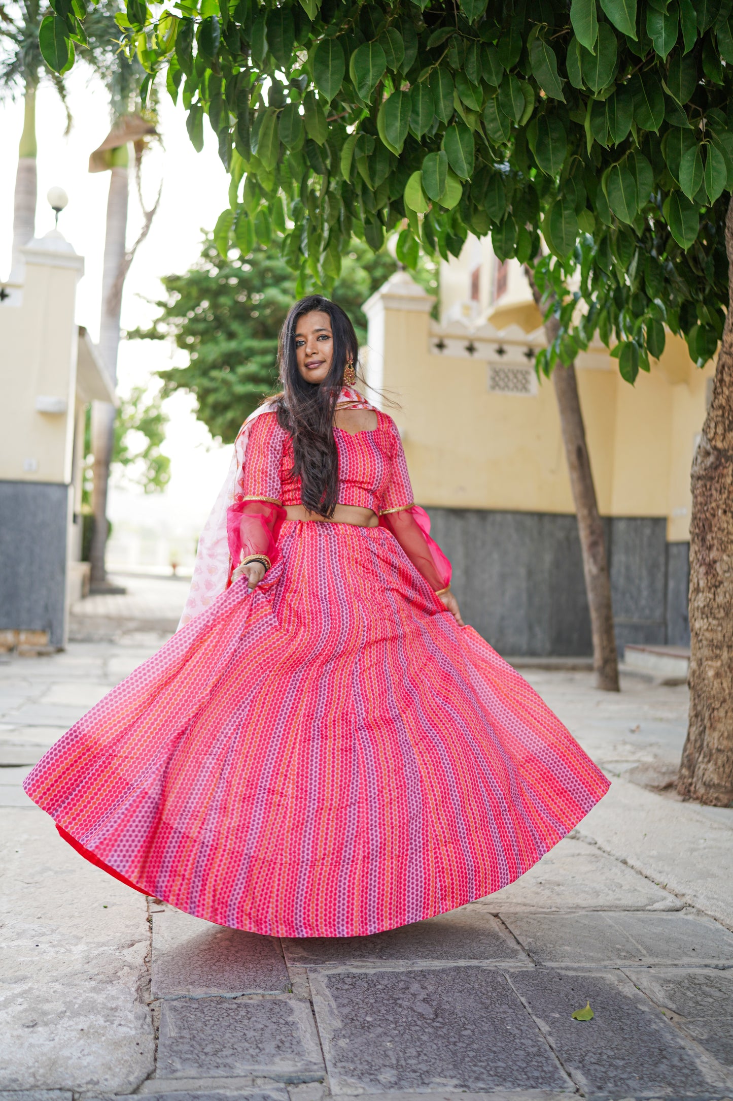 Exquisite Dark Rose Pink designer Fully Stitched Lehenga (with margin)