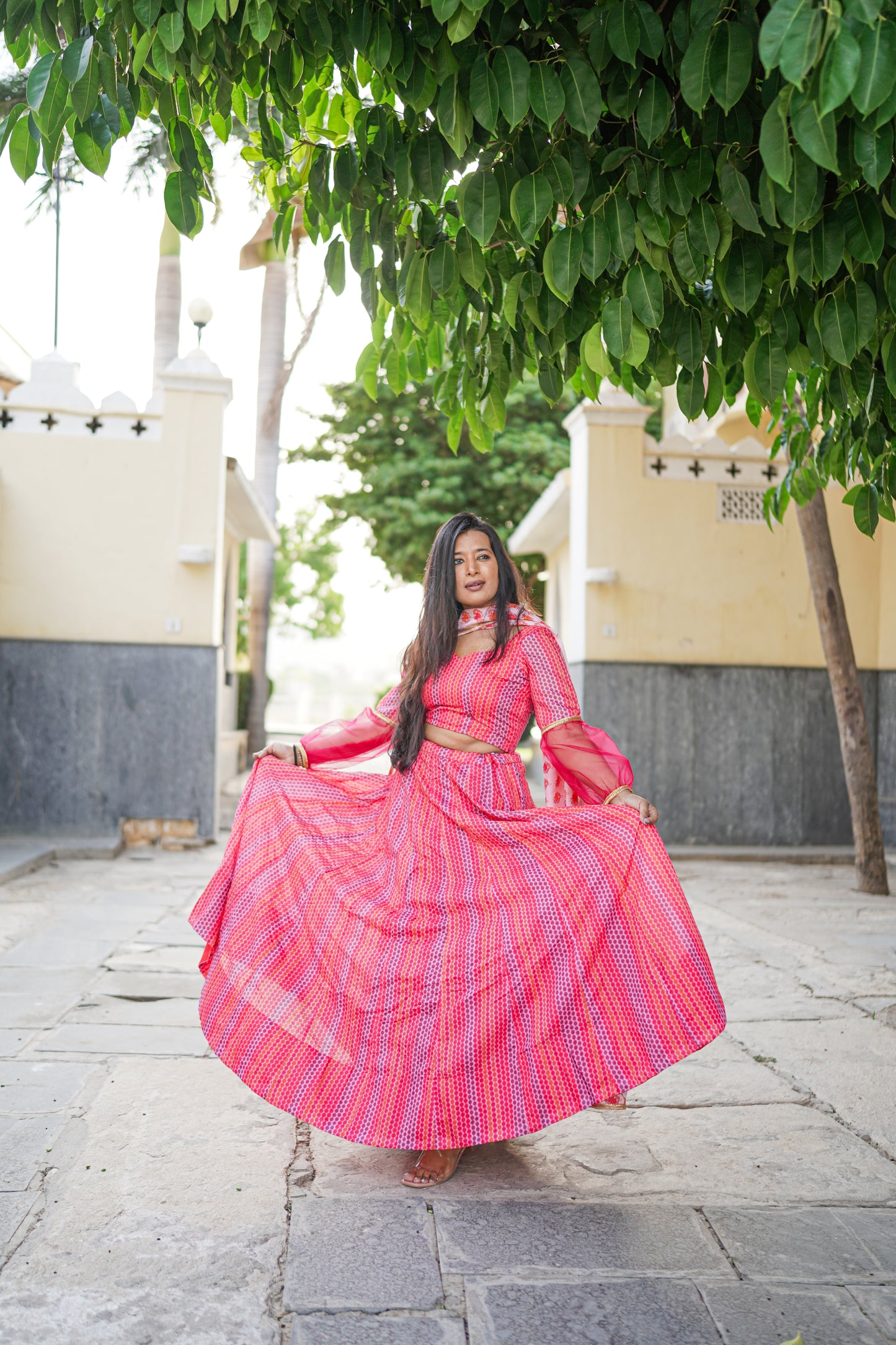 Exquisite Dark Rose Pink designer Fully Stitched Lehenga (with margin)