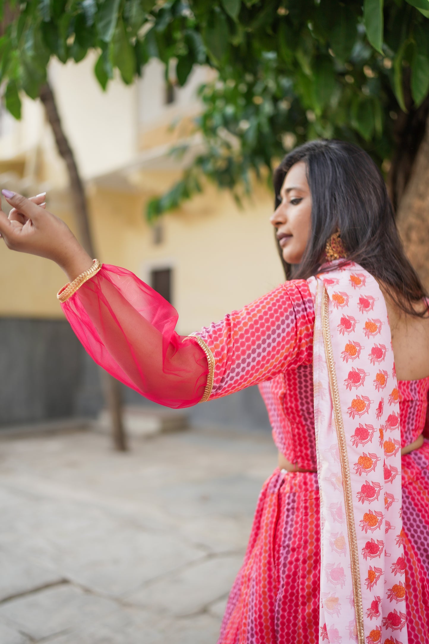 Exquisite Dark Rose Pink designer Fully Stitched Lehenga (with margin)