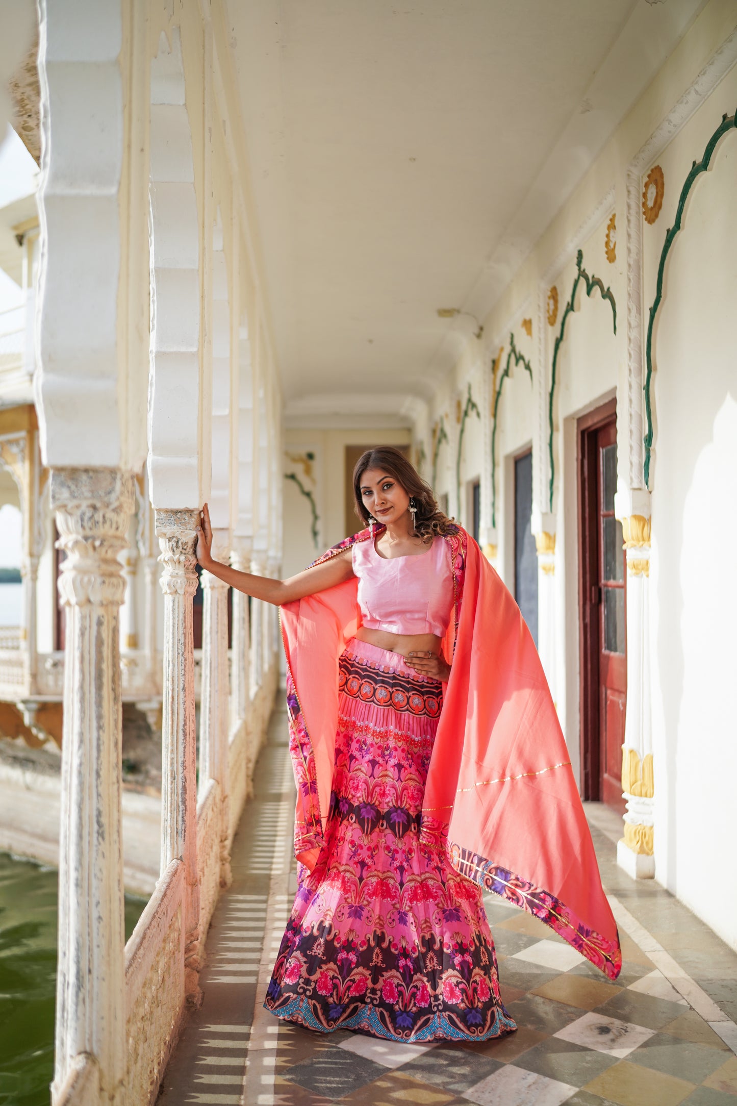 Pink Designer Fully Stitched Lehenga (with margin)