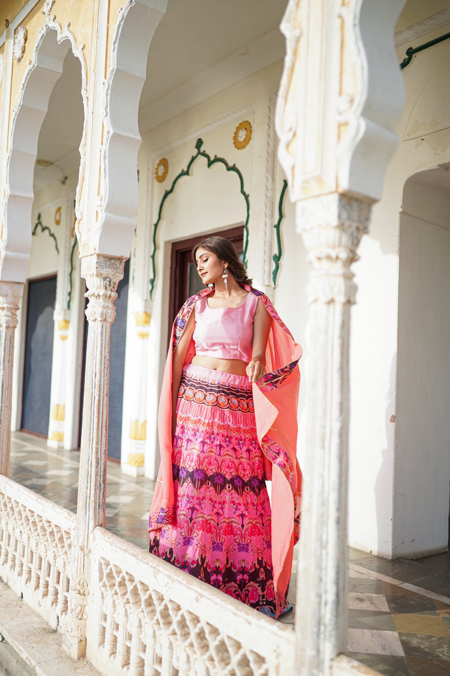 Pink Designer Fully Stitched Lehenga (with margin)