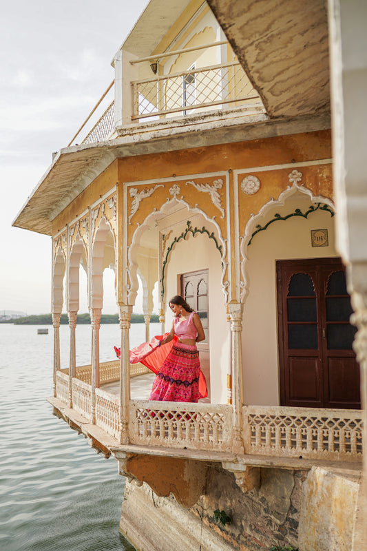 Pink Designer Fully Stitched Lehenga (with margin)