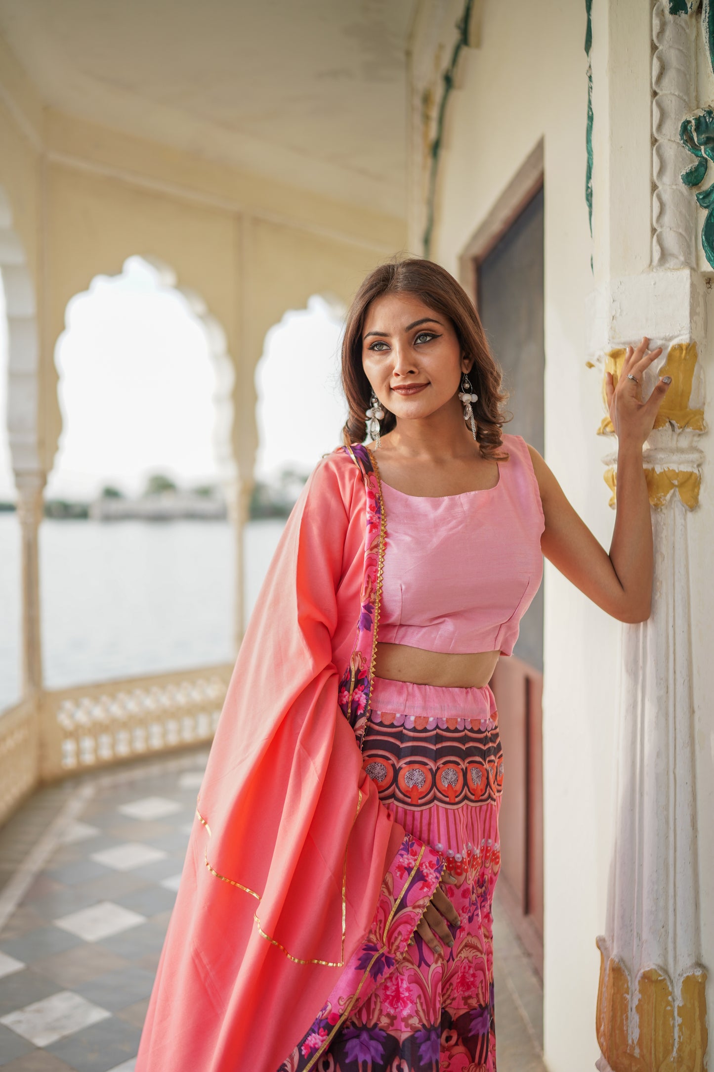 Pink Designer Fully Stitched Lehenga (with margin)