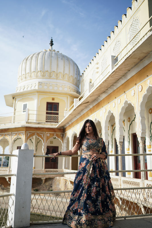 Designer Bottle Green Fully Stitched Lehenga (with margin)