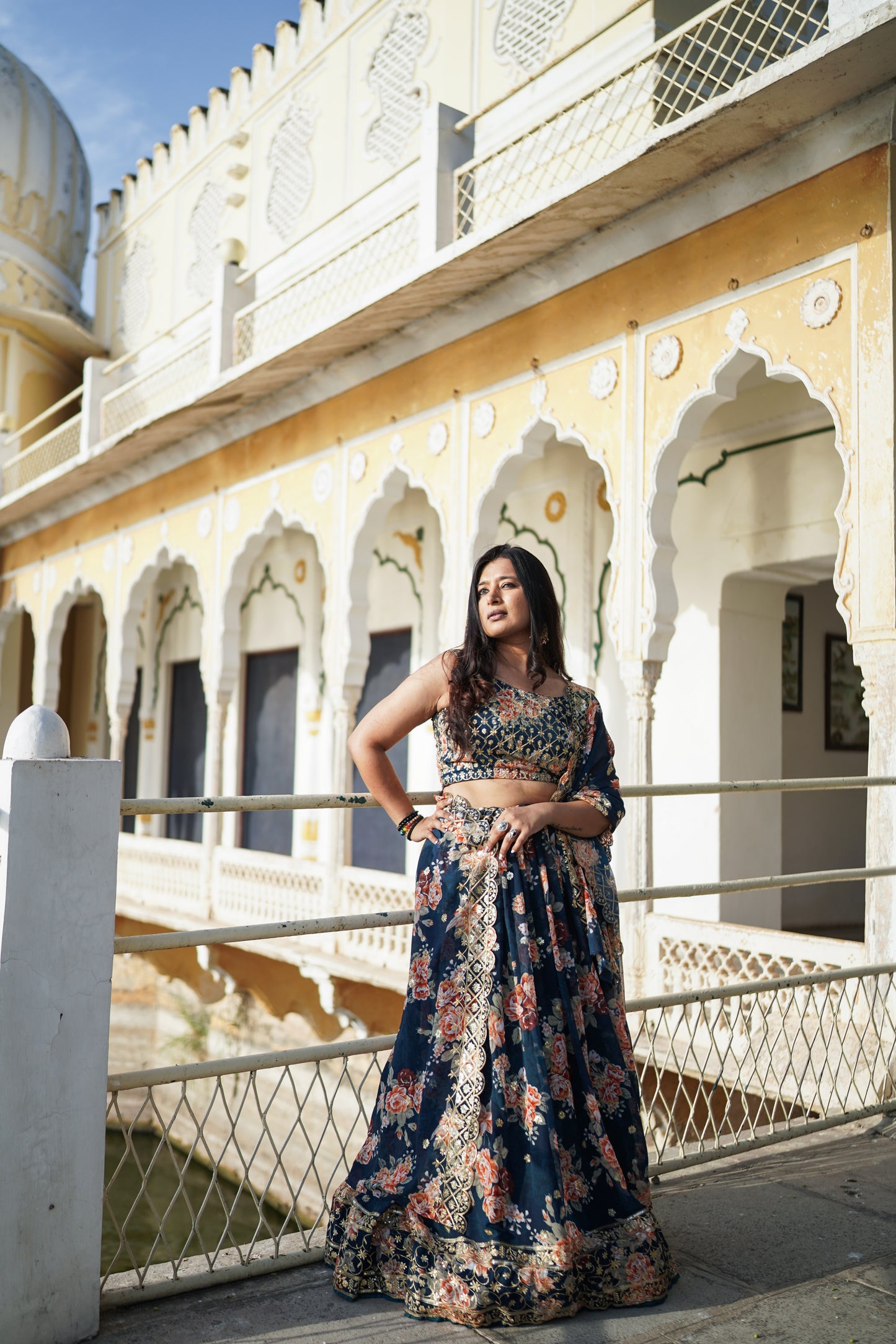 Designer Bottle Green Fully Stitched Lehenga (with margin)