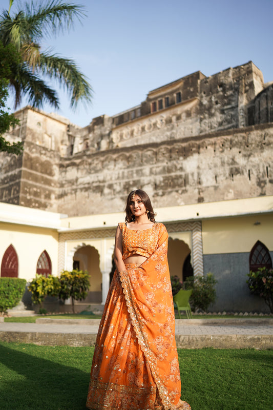 Designer Yellow Fully Stitched Lehenga (with margin)