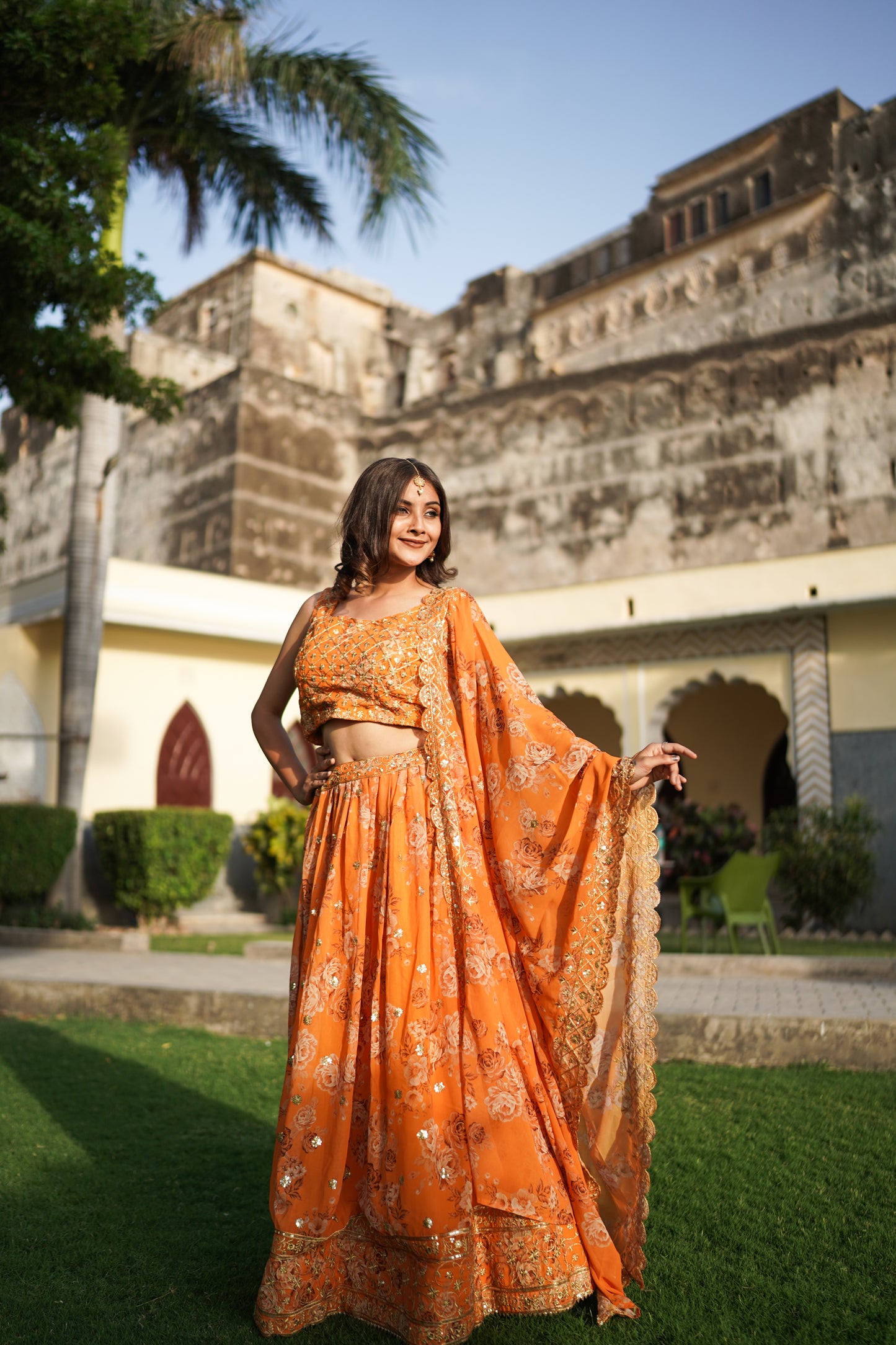 Designer Yellow Fully Stitched Lehenga (with margin)