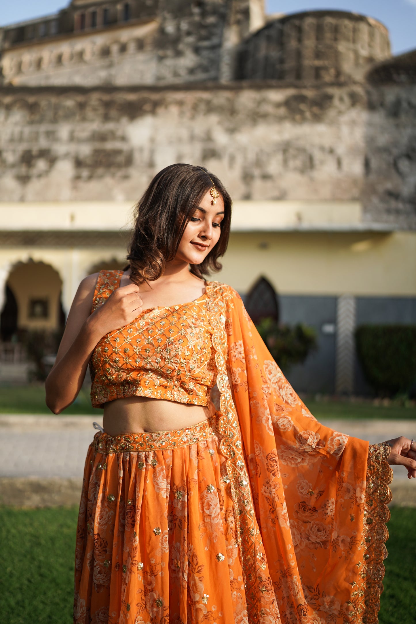 Designer Yellow Fully Stitched Lehenga (with margin)