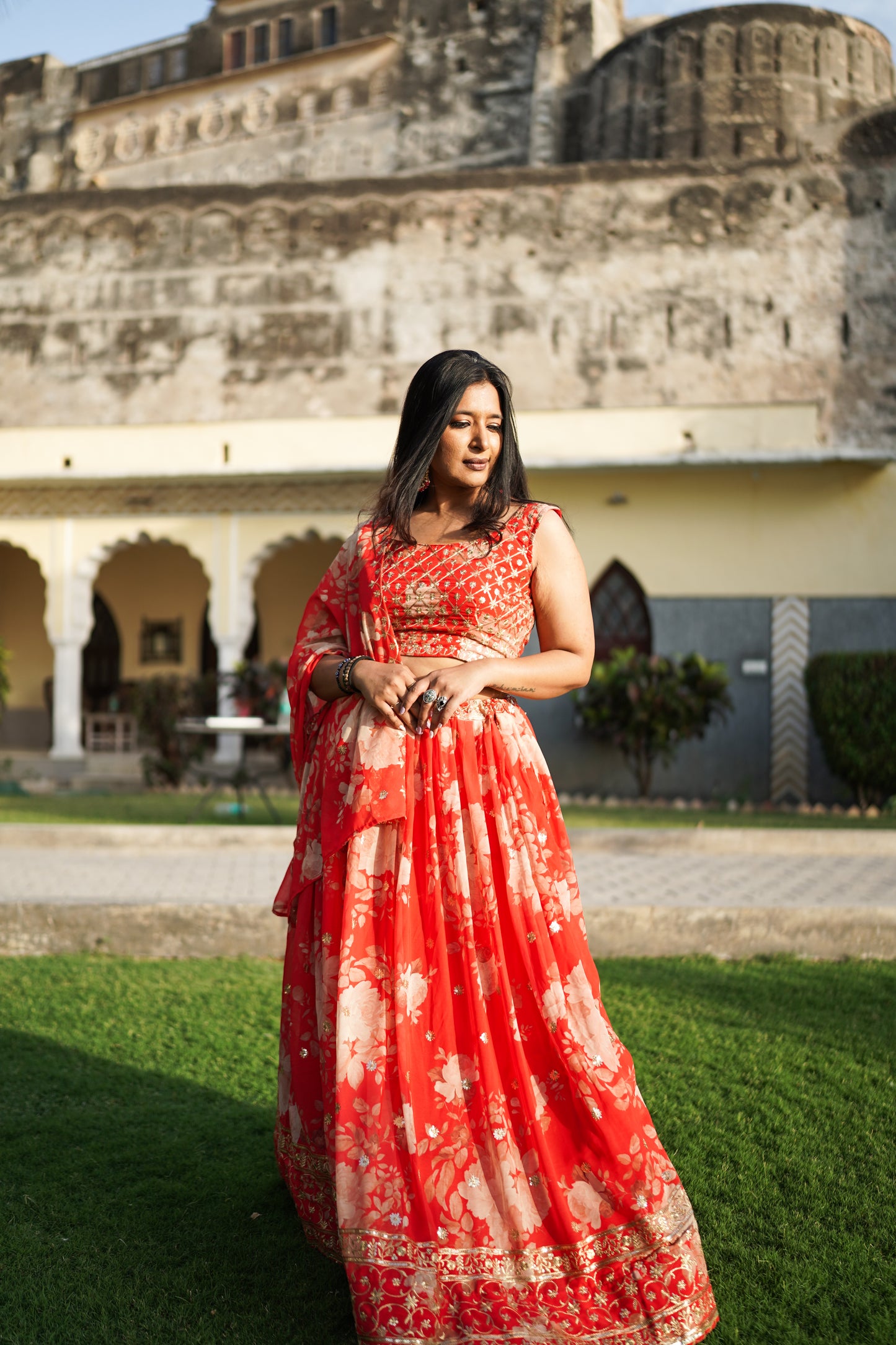 Designer Red Fully Stitched Lehenga (with margin)