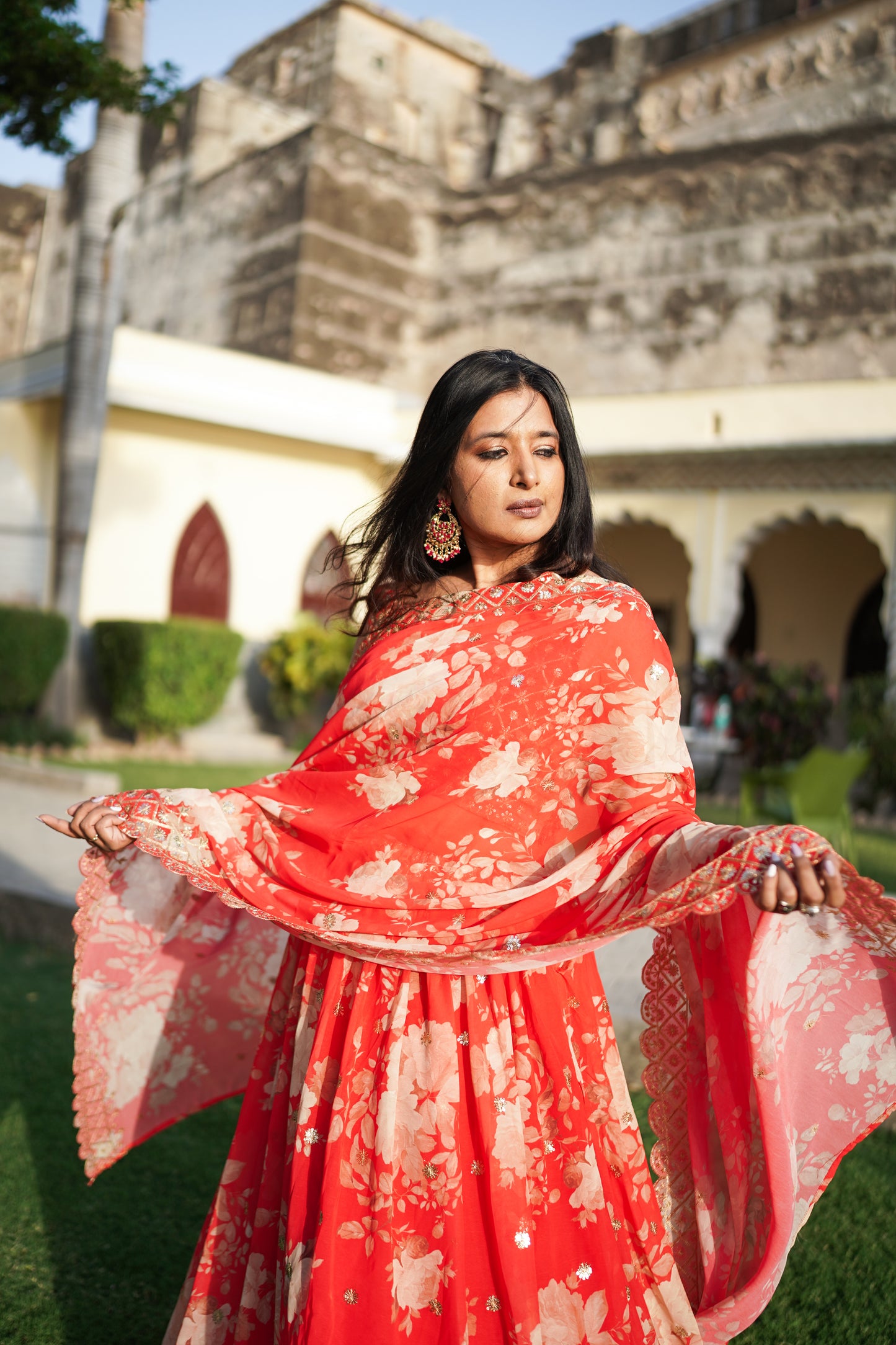 Designer Red Fully Stitched Lehenga (with margin)