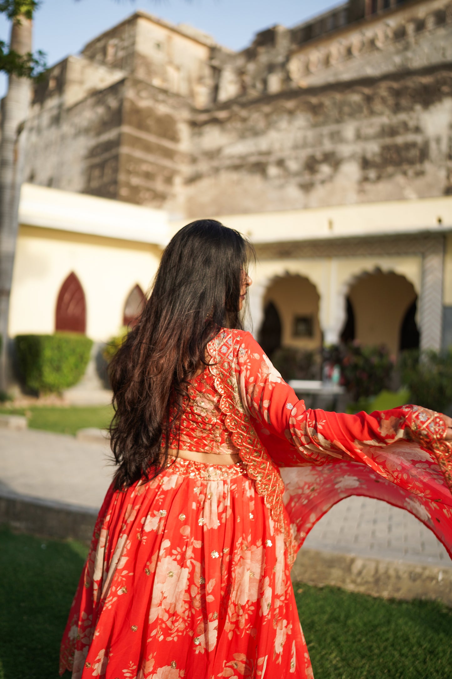 Designer Red Fully Stitched Lehenga (with margin)