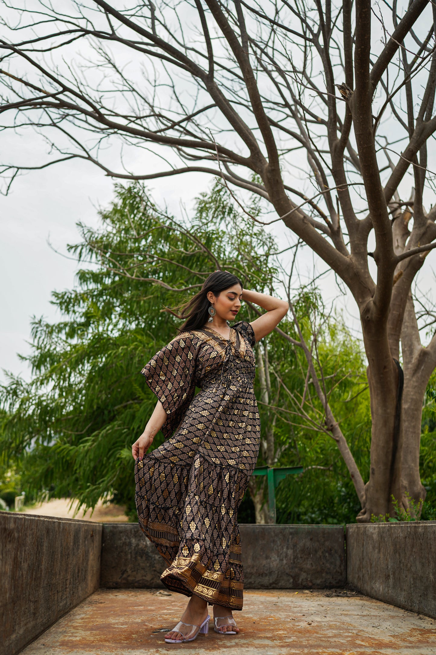 Black & Golden Long  String Dress