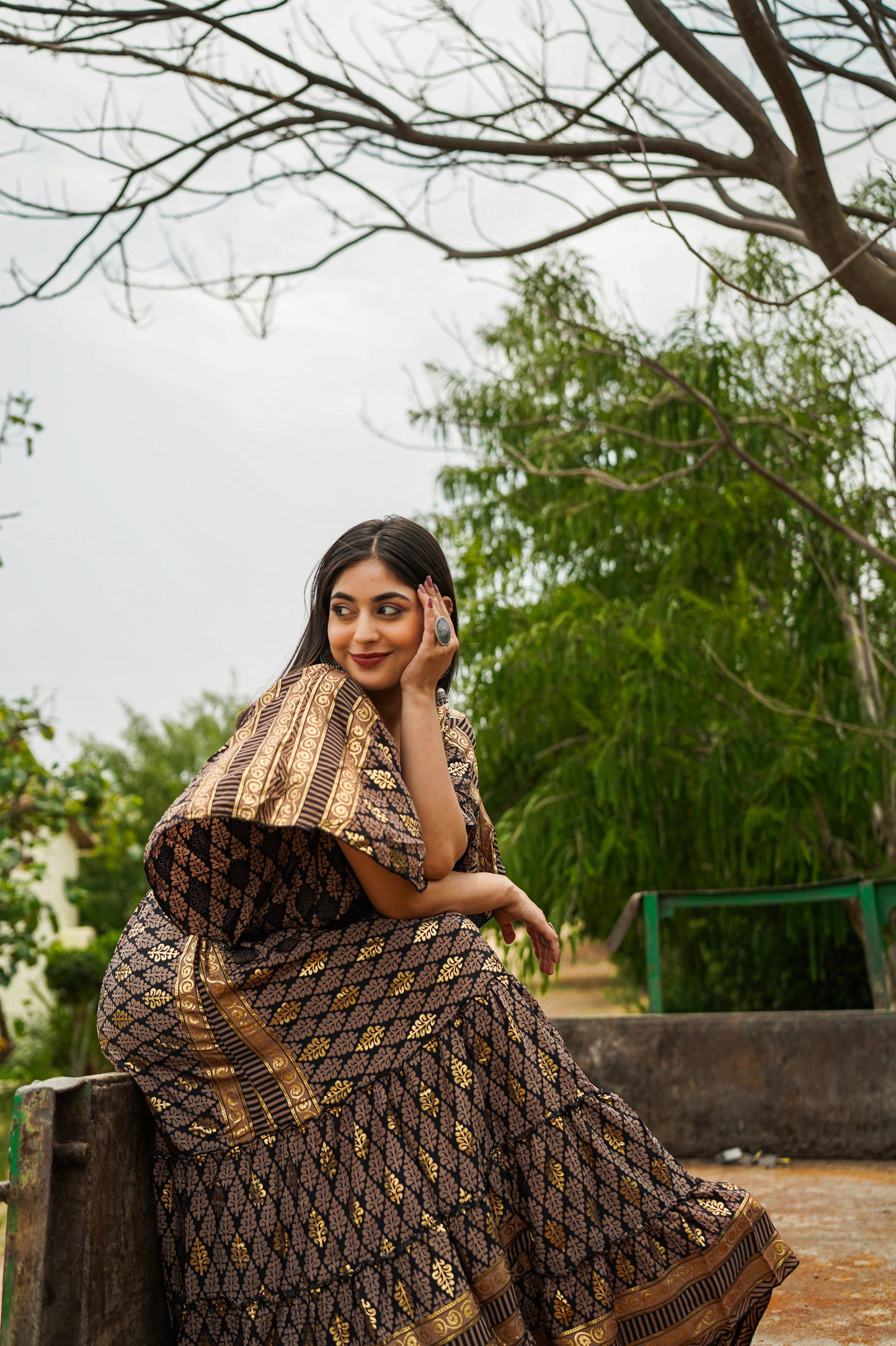 Black & Golden Long  String Dress