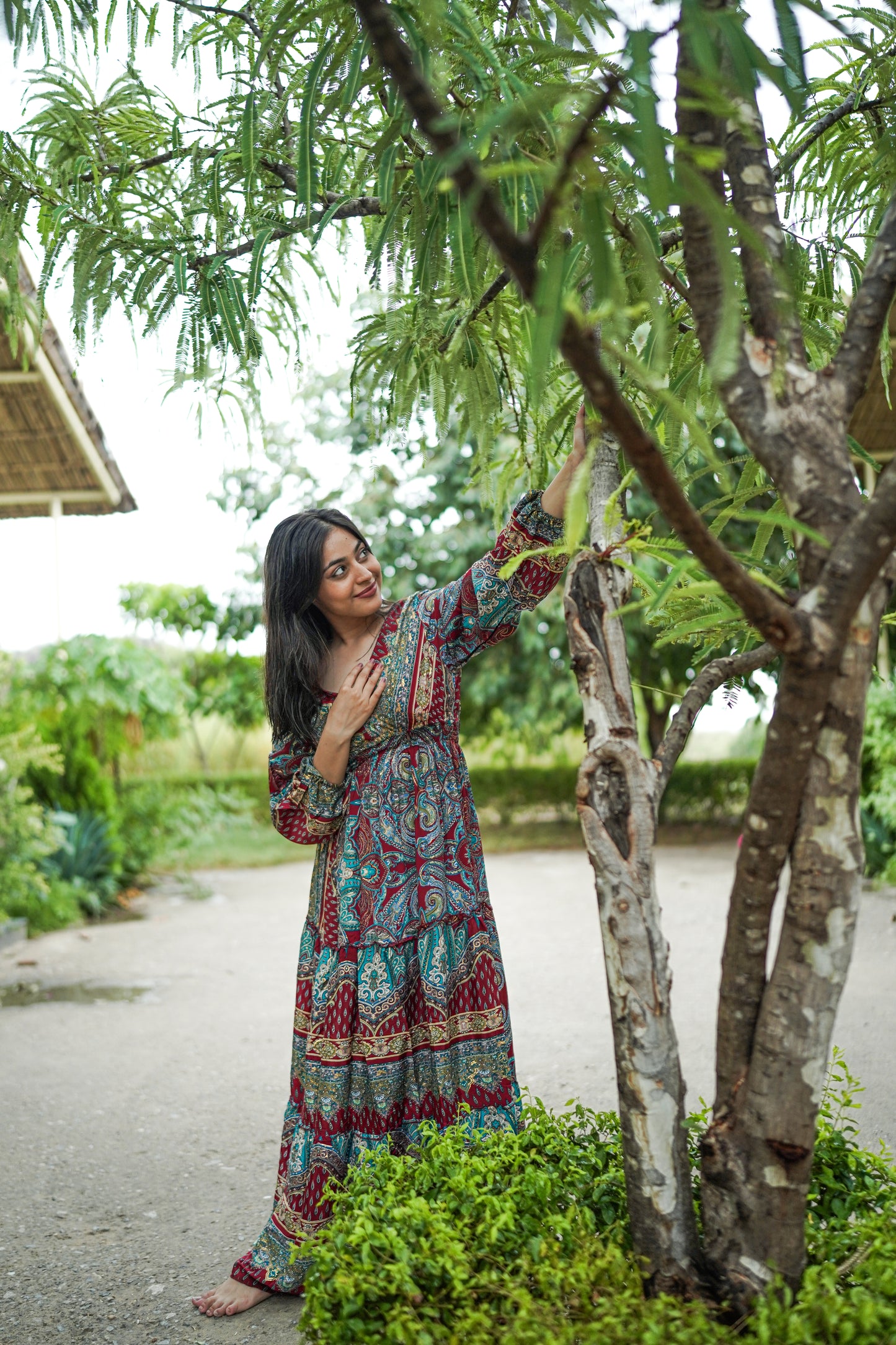 Maroon V Neck Long Dress