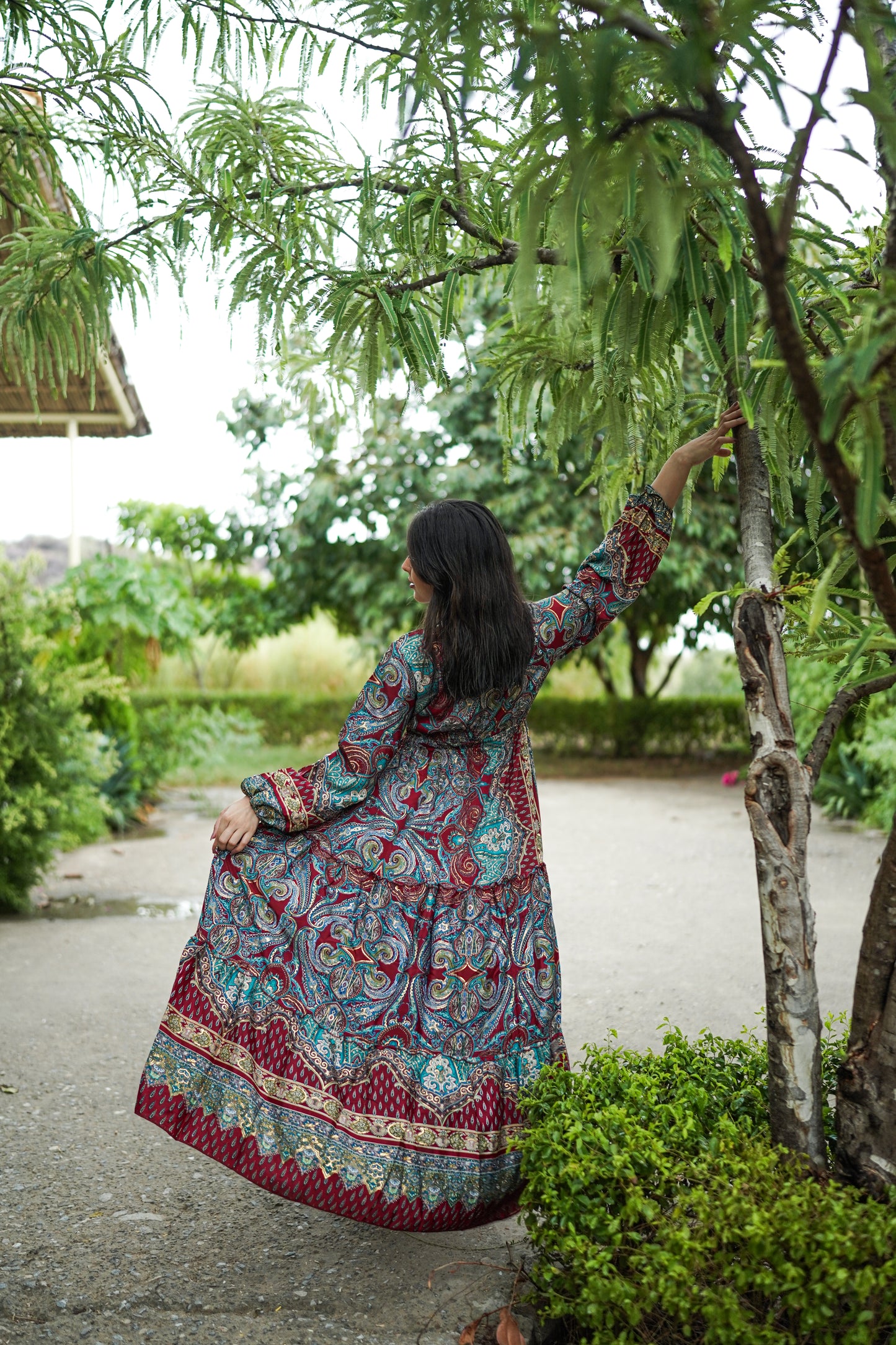 Maroon V Neck Long Dress