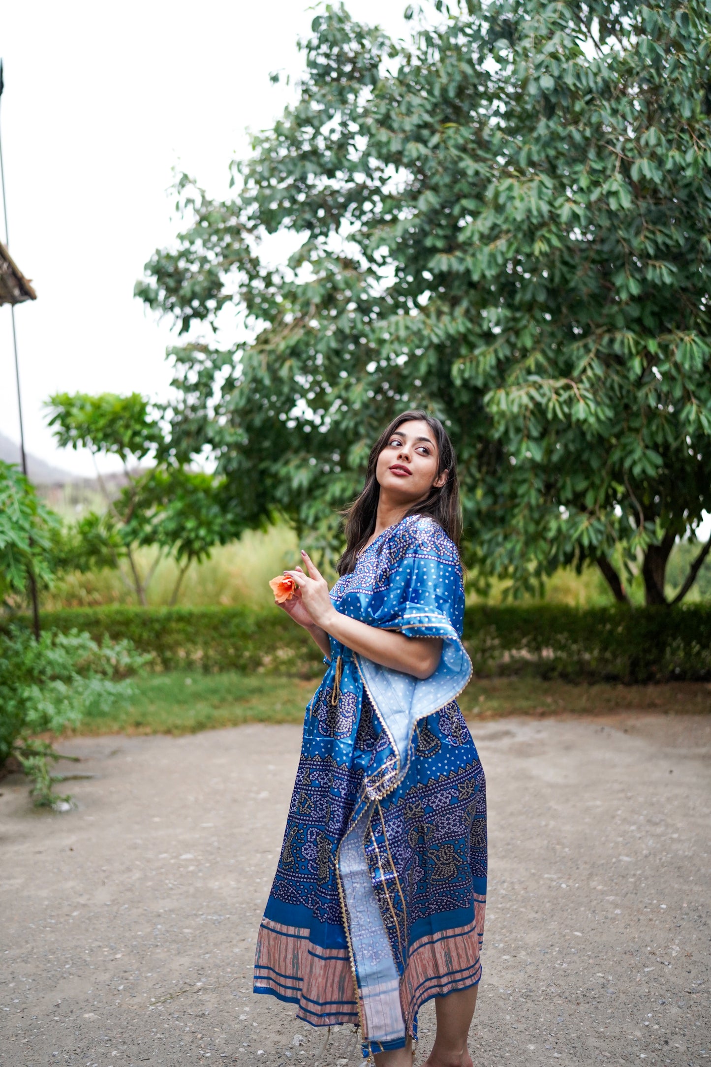 Contemporary Party wear Blue Bandhani Kaftan