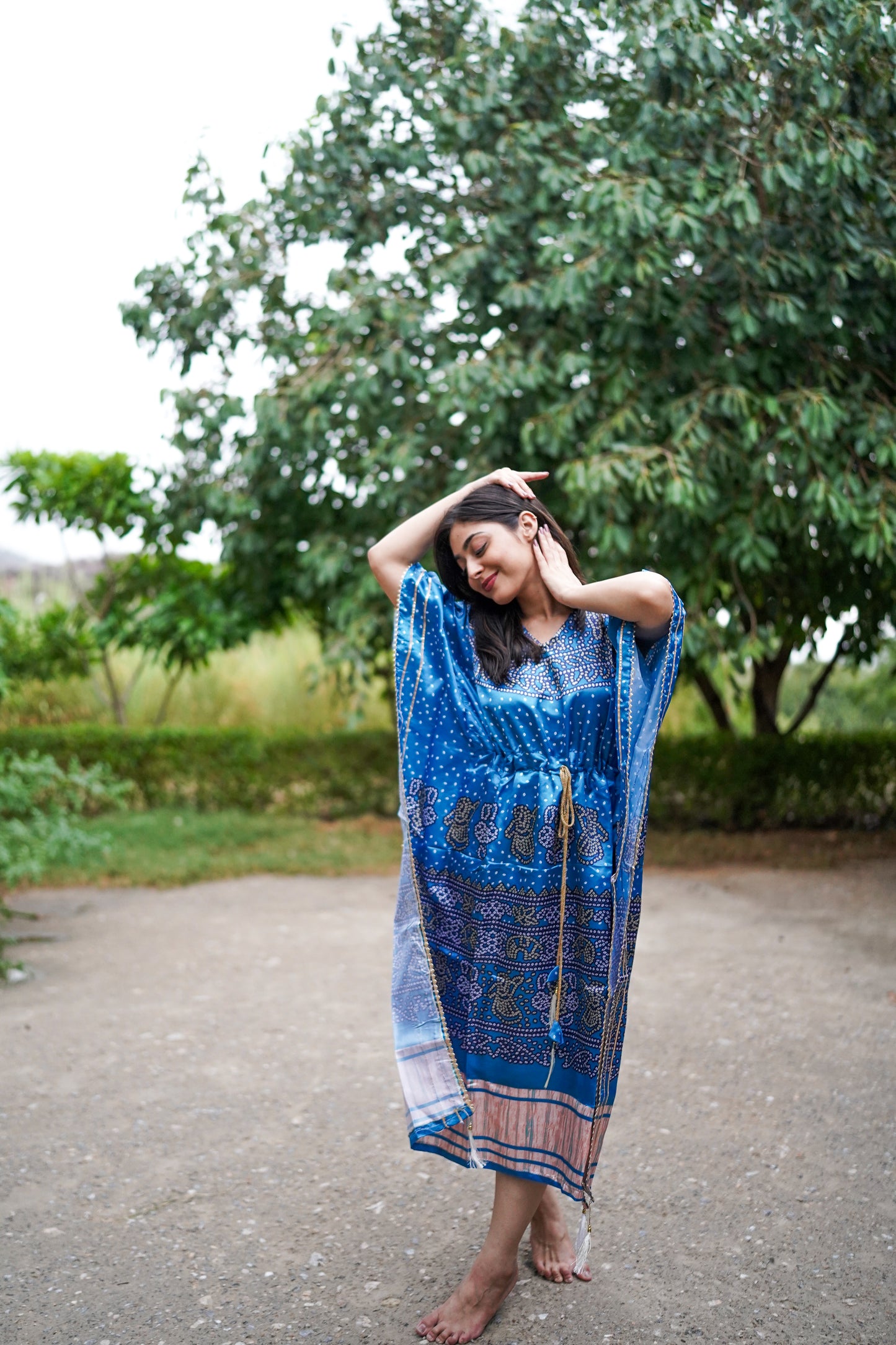 Contemporary Party wear Blue Bandhani Kaftan