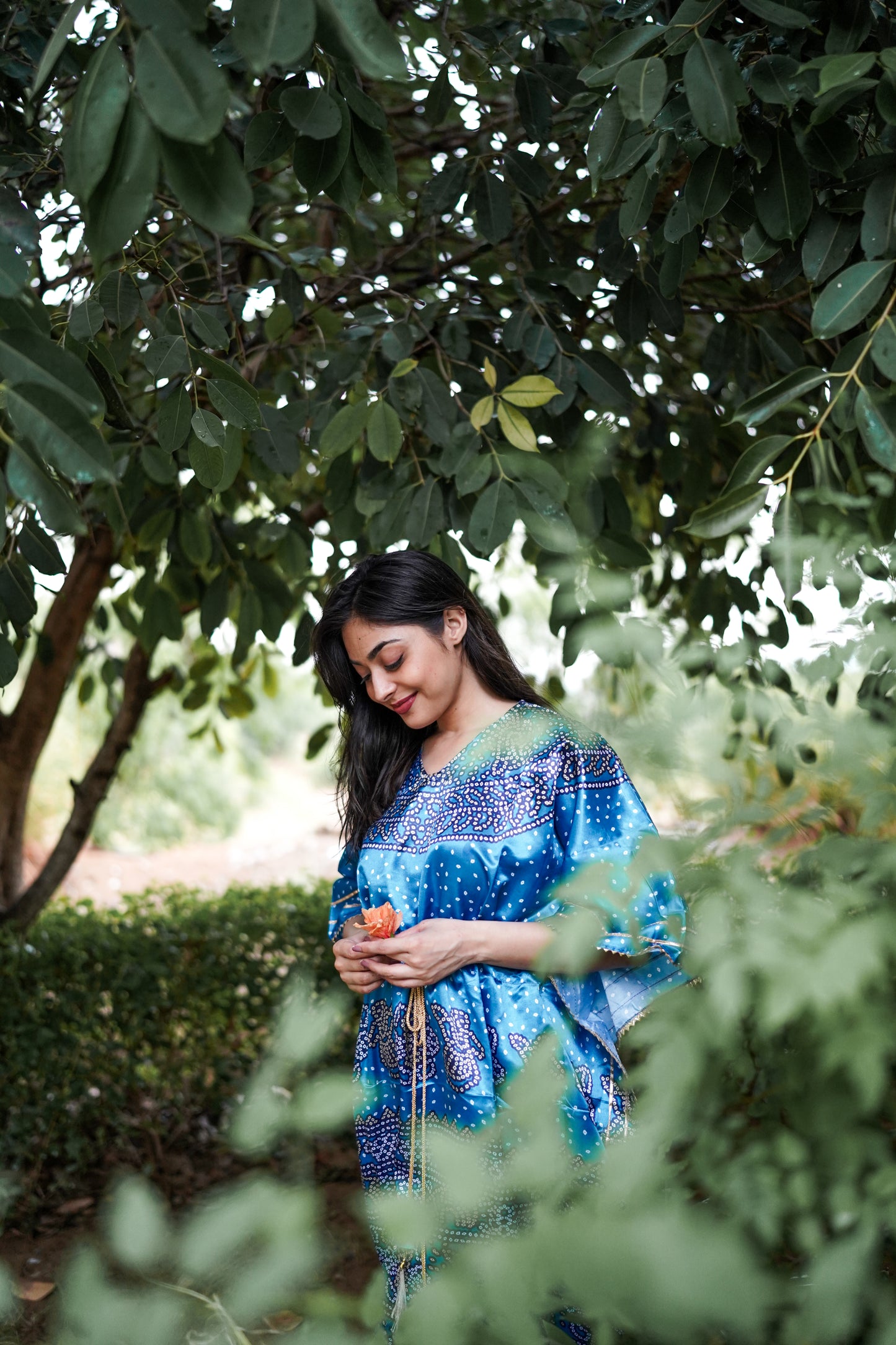 Contemporary Party wear Blue Bandhani Kaftan