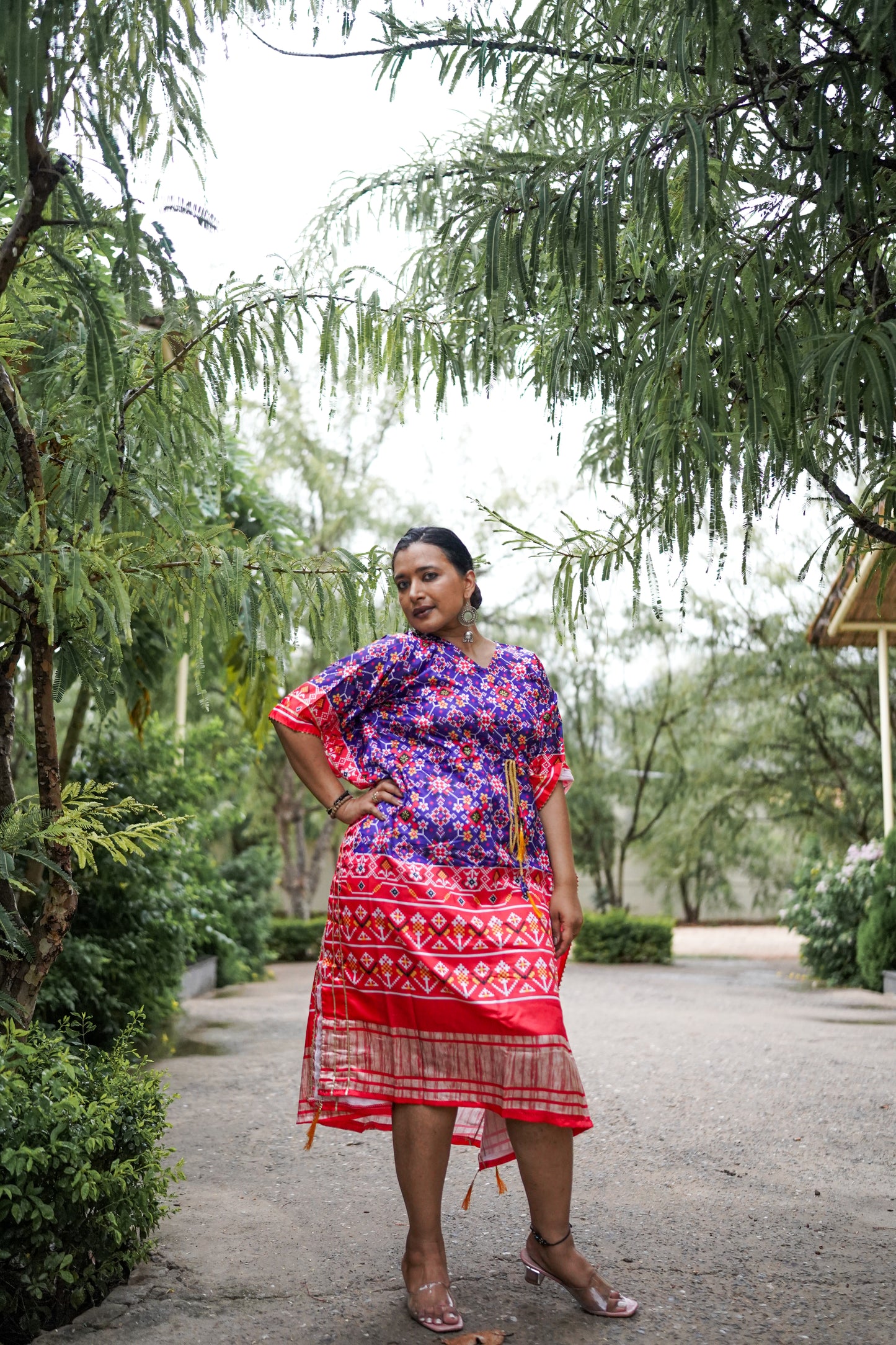 Contemporary Purple & Red Party Wear Kaftan